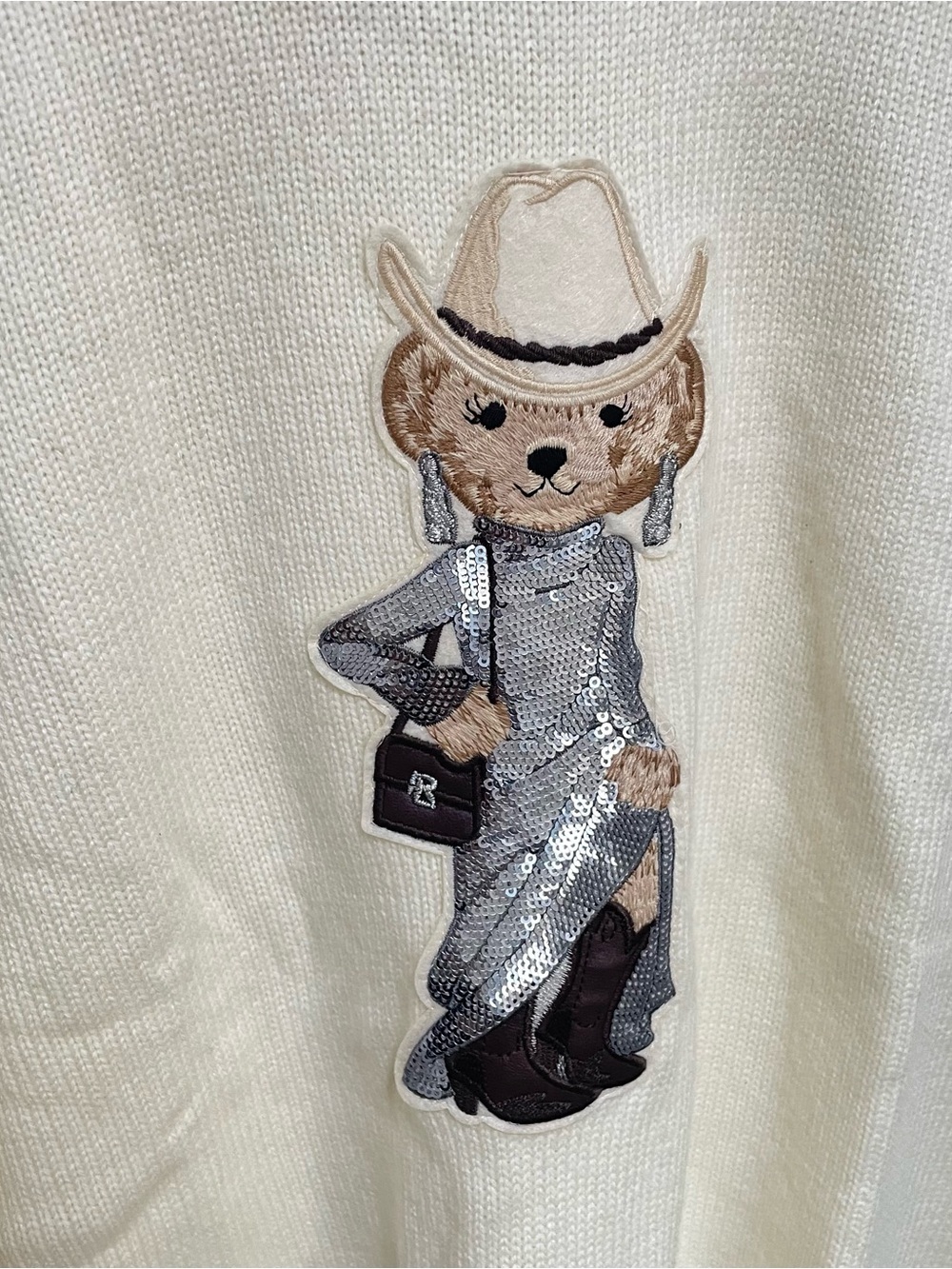 Ralph Lauren Ivory Crewneck Sweater with Embroidered Bear - Picture 4 of 7